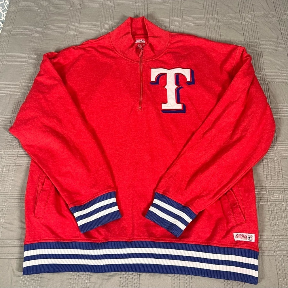Texas Rangers MLB Stitches Red 1/4 Zip Men’s XXL Chest Patch Logo